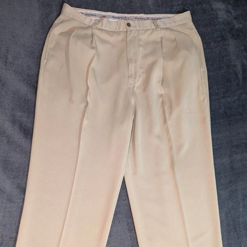 Tommy Bahama Pants Mens 38 Beige Tan Herringbone Self Stripe Silk Khakis 38x37